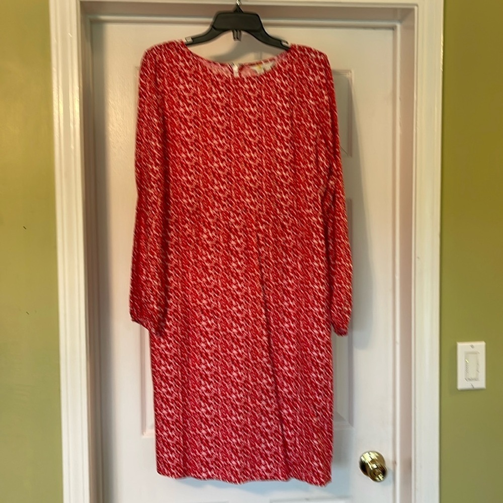 Boden - red and white calico print long sleeve dress - size 10L